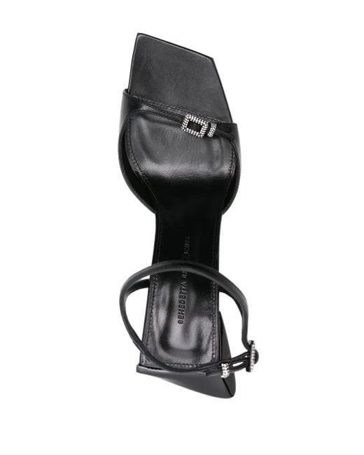 Benedetta Bruzziches Black 90Mm Crystal-Buckle Leather Sandals