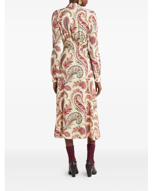 Etro Natural Paisley-Print Shirt Midi Dress