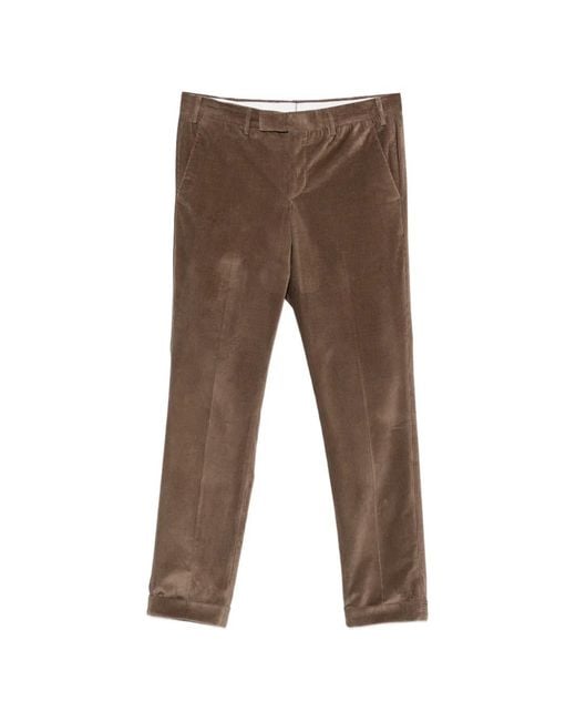 PT Torino Gray Corduroy-Texture Turned-Up Trousers for men