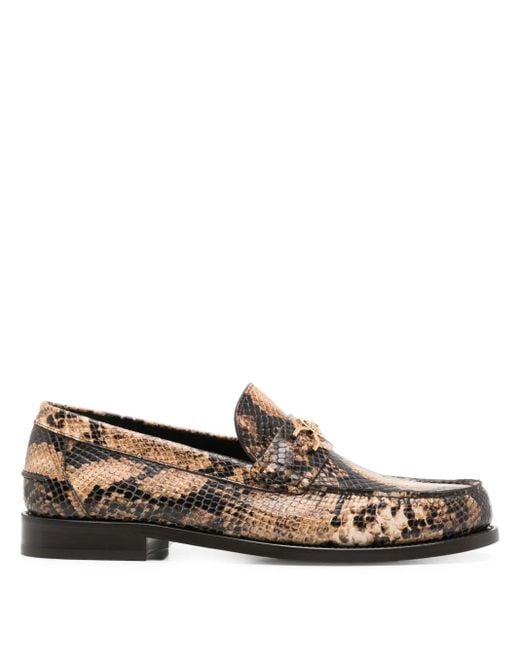 Versace Brown Snakeskin-Effect Loafers for men