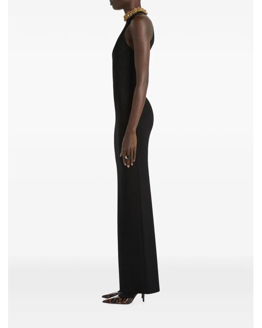 Balmain Black Long Milano Jersey Dress With Embroidery