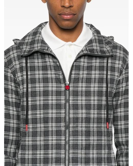Kiton Gray Plaid Hooded Shirt for men