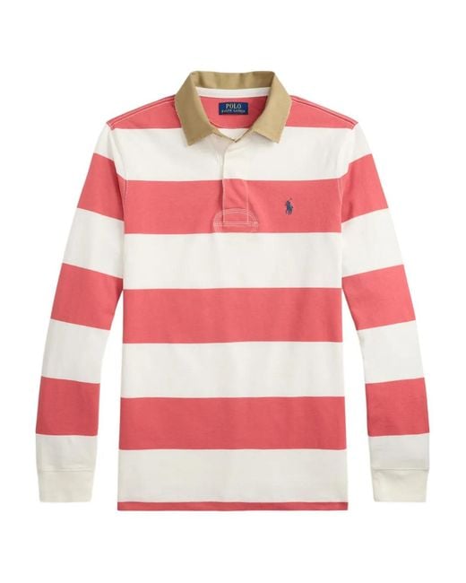 Polo Ralph Lauren Red Striped Long-Sleeve Rugby Polo Shirt for men