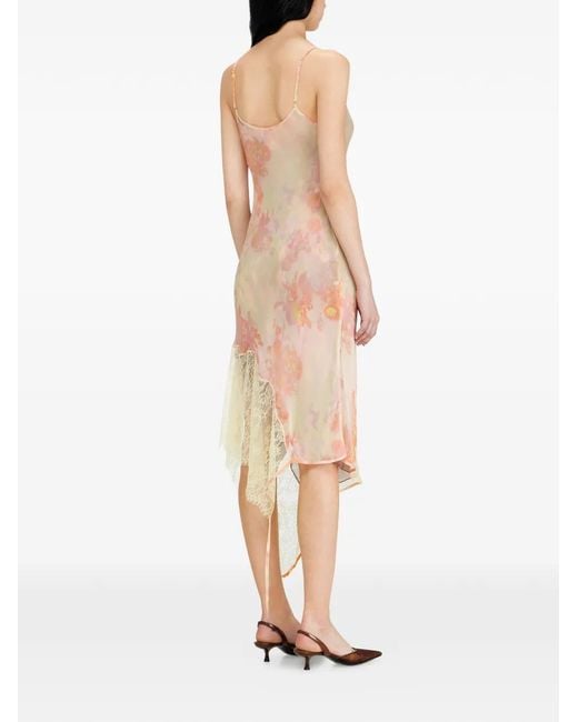 DIESEL White Midi Floral-Print Lace-Trim Dress