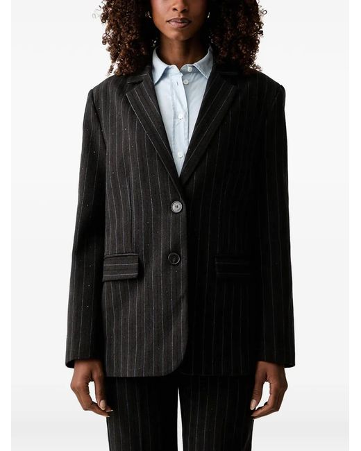 Twinset Black Pinstripe Sequin-Embellished Blazer
