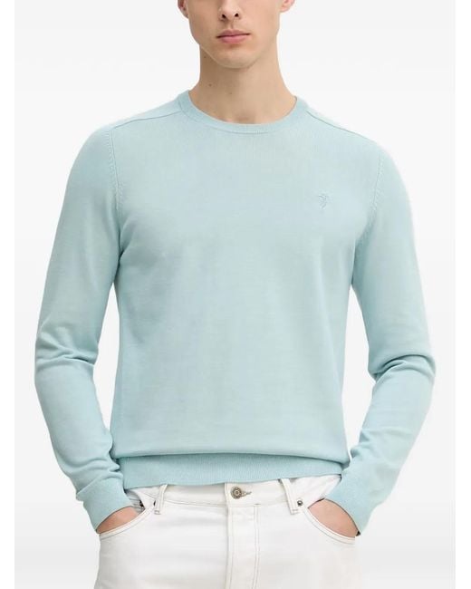 Trussardi Blue Logo-Embroidered Crew-Neck Sweater for men