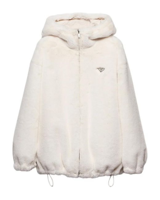 Giacca Reversibile Con Cappuccio di Prada in White