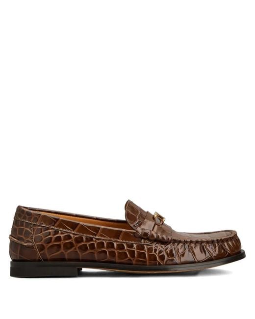 Tod's Brown Oval-T Leather-Embossed Loafers