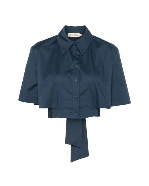 MOUTAKI Blue Short-Sleeve Cropped Shirt