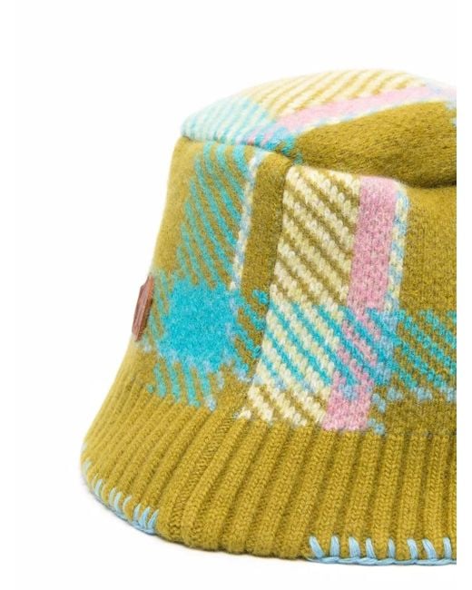 Adererror Green Checked Knitted Wool-Blend Bucket Hat for men