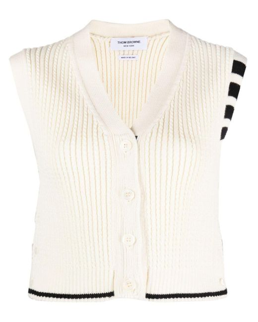 Thom Browne White Cropped-Top mit Zopfmuster
