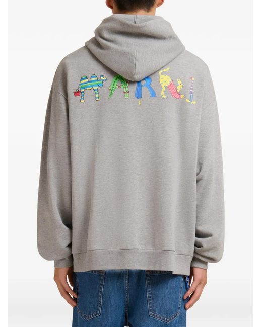 Marni Gray Logo-Printed Hoodie for men