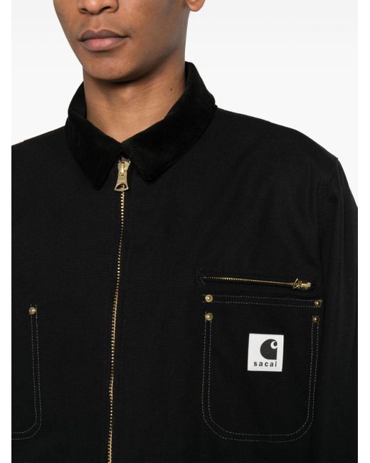 Sacai Black Contrasting-trim Cotton Jacket for men