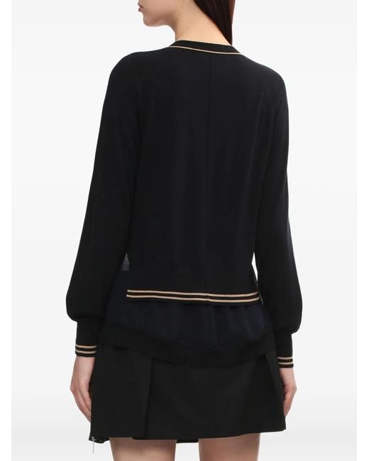 3.1 Phillip Lim Blue Chiffon-Hem V-Neck Wool Cardigan