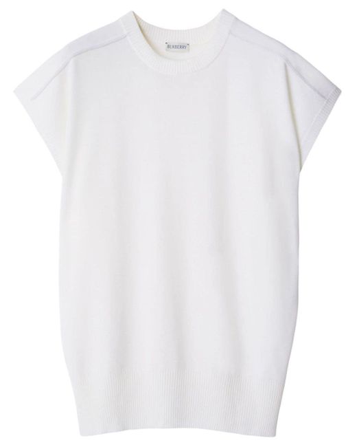 Burberry White Fine-knit Wool T-shirt