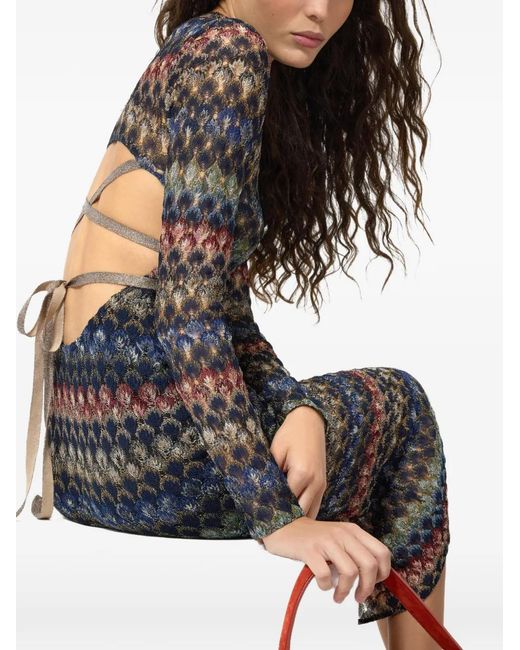 Missoni Blue Zigzag-Knit Backless Dress