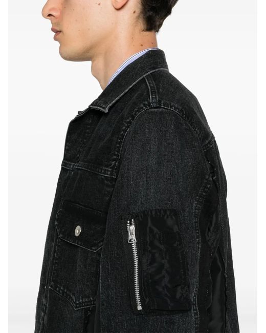 Sacai Black Patchwork Denim Jacket for men