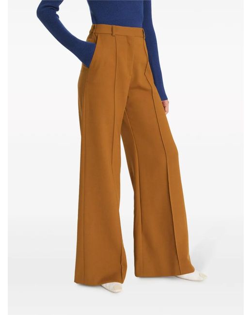 Tory Burch Brown Wide-Leg Wool Trousers