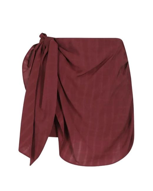 Isabelle Blanche Red Check-Pattern Knot-Detail Skirt