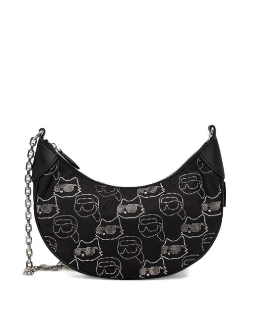 Karl Lagerfeld Black Rhinestone-Embellished Shoulder Bag