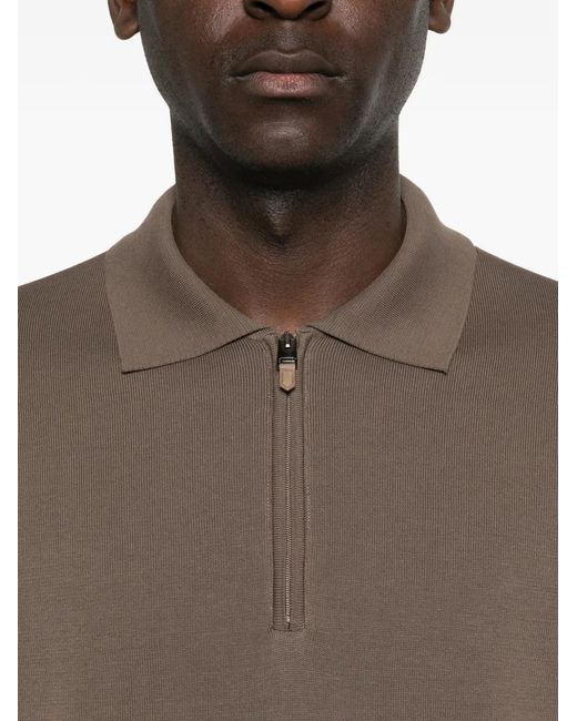 Canali Brown Zip-Up Polo Shirt for men