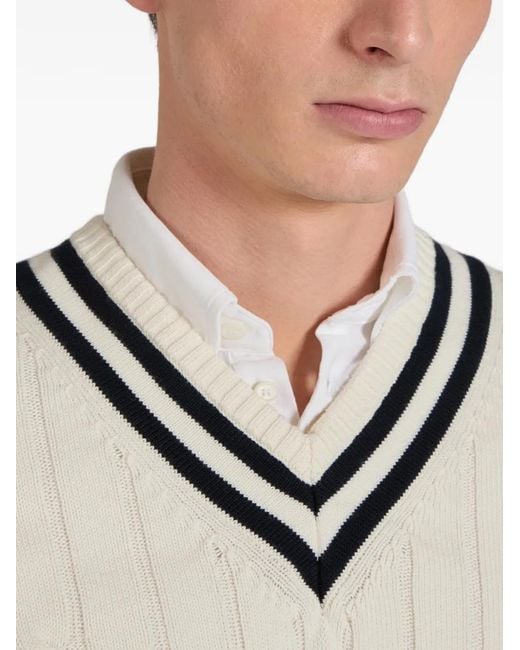 Zanone White Cable-Knit V-Neck Sweater for men