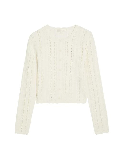 LoveShackFancy White Pointelle-Knit Scalloped-Edge Cardigan