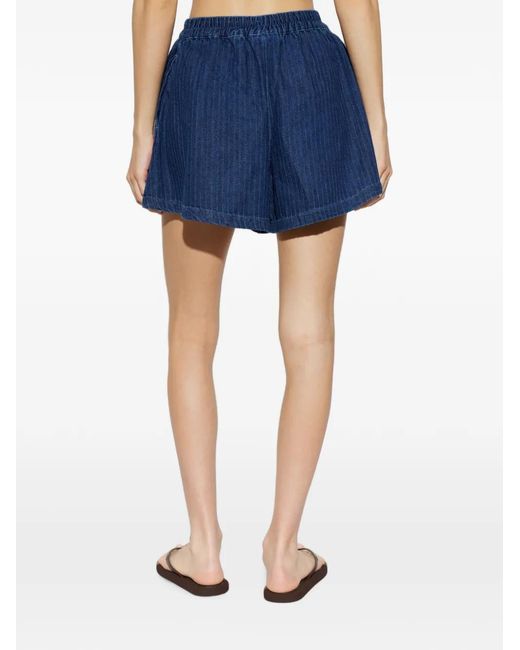 Emporio Armani Blue Pinstripe Elasticated Mini Shorts