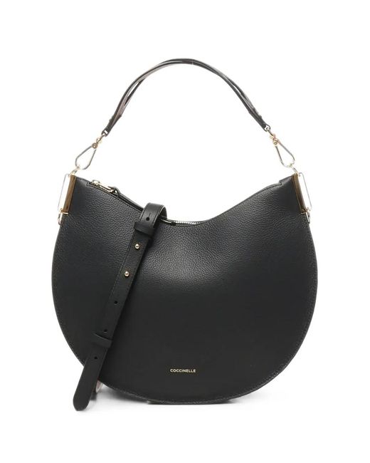 Coccinelle Black Medium Sunup Leather Shoulder Bag
