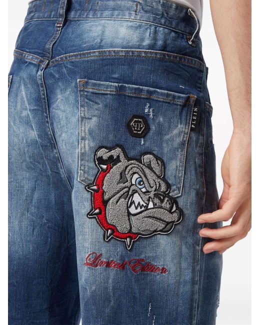 Philipp Plein Jeans-Shorts mit Patch-Detail in Blue für Herren