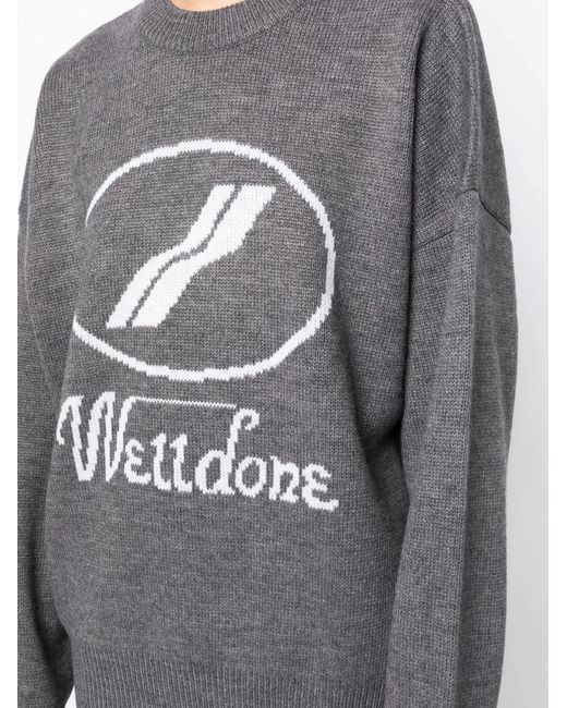 we11done Gray Crew-Neck Logo Jumper