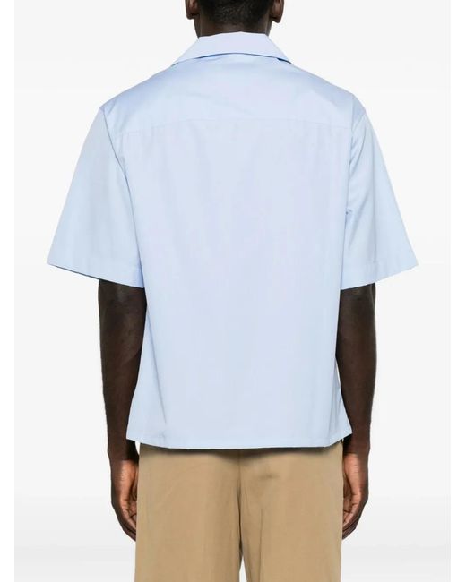 Marni Blue Logo-Print Camp-Collar Shirt for men