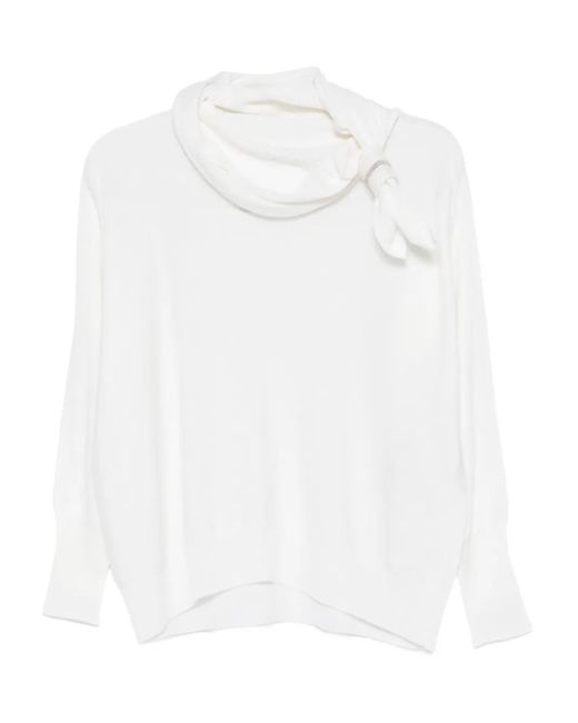 D.exterior White Tie Neck Blouse