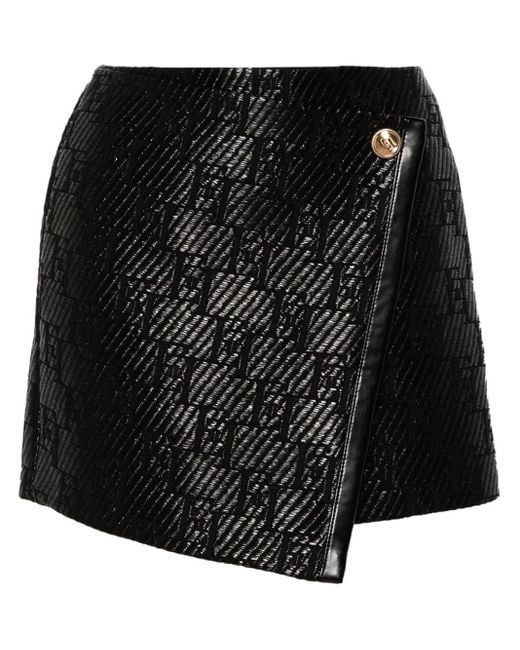 Elisabetta Franchi Black Wrap-design Jacquard Miniskirt