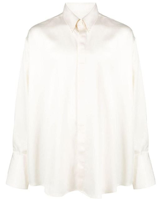 AMI White Long-sleeve Silk Blouse