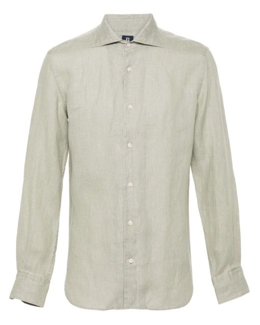 Boggi White Mélange-effect Linen Shirt for men