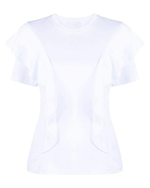 Chloé White Ruffled Cotton T-Shirt