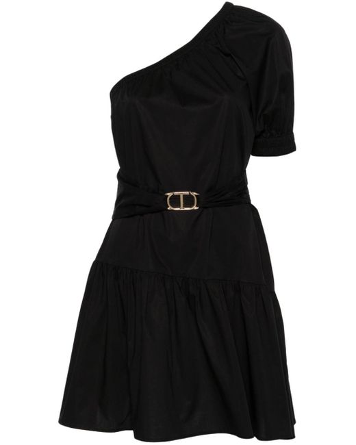Twin Set Asymmetrische Popeline Mini-jurk in het Black