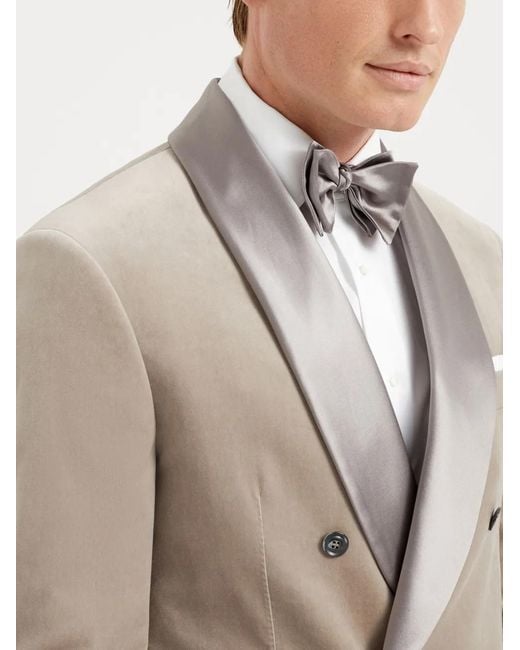 Brunello Cucinelli Gray Satin Silk-Cotton Bow Tie for men
