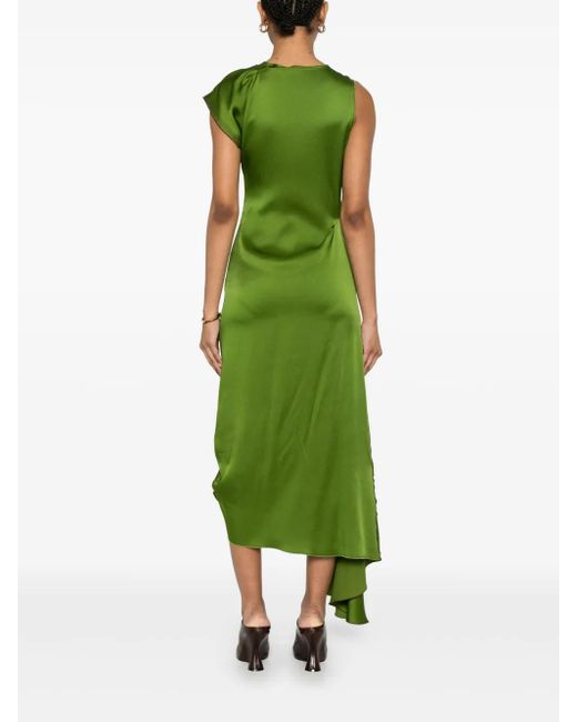 Victoria Beckham Green Asymmetric Hem Dress With Concealed Side Zip