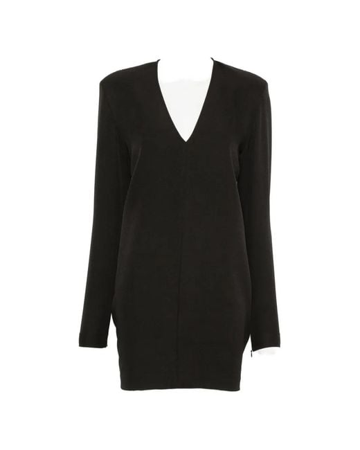 FEDERICA TOSI Black Padded-Shoulder V-Neck Mini Dress