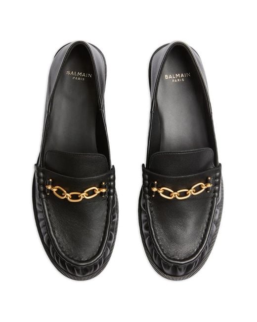 Balmain Black Sync Smooth-Leather Loafers for men