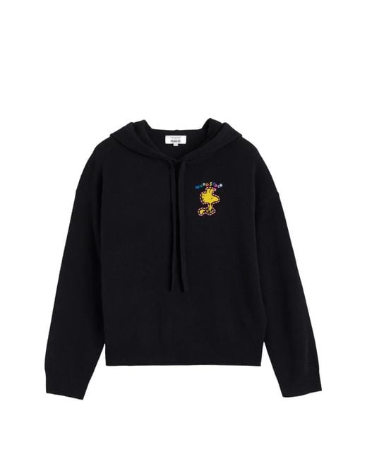 Chinti & Parker Black Snoopy-Motif Intarsia-Knit Hoodie