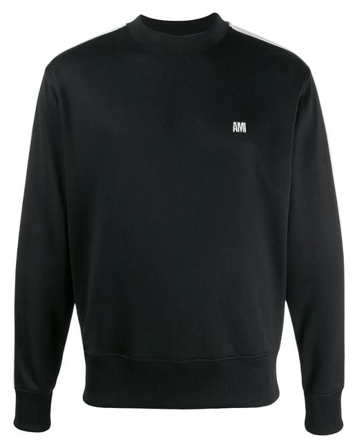 AMI Black Crew Neck Sweatshirt With Ami Embroidery for men