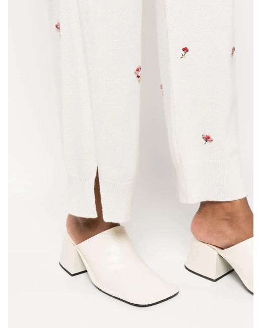 Barrie White Floral-Embroidery Cashmere Trousers