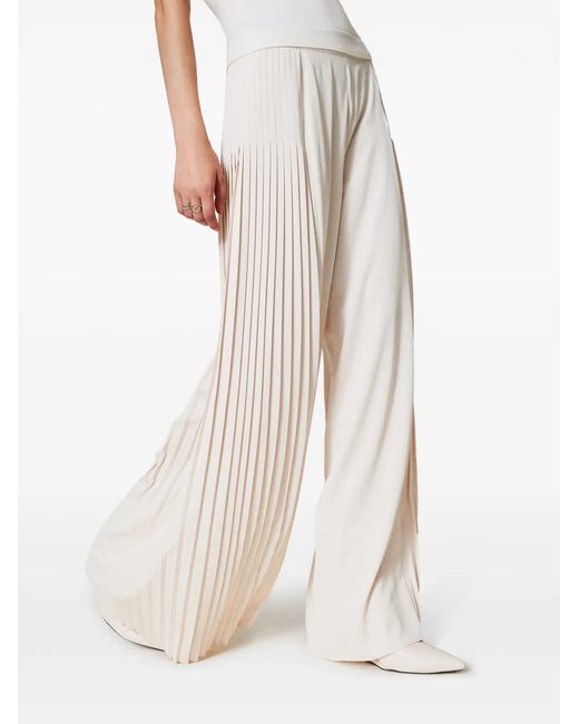 Twinset White Pleated Georgette Palazzo Pants
