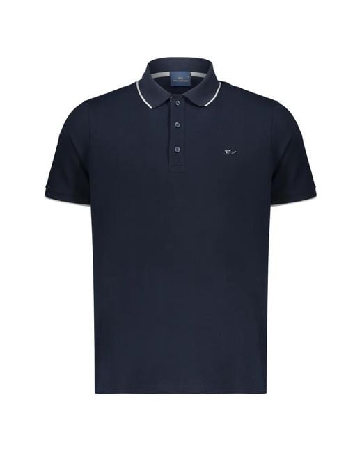 Paul & Shark Blue Tipped-Trim Logo-Patch Polo Shirt for men