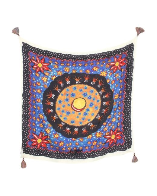 Anntian Blue Star-Print Embroidered Scarf