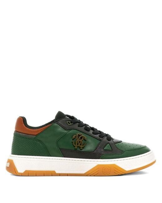 Roberto Cavalli Green Debossed-Logo Trainers for men