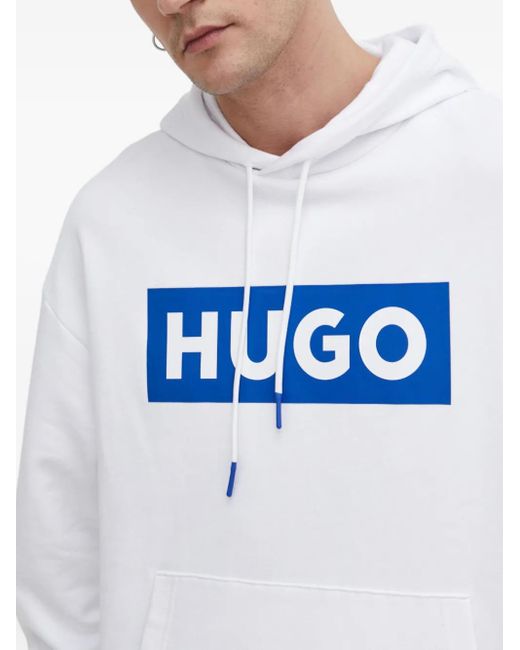 HUGO Blue Logo-Print Hoodie for men